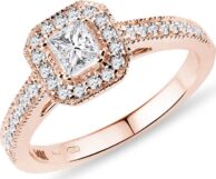 Diamantový zásnubní prsten z růžového zlata KLENOTA