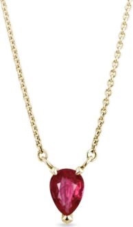 Zlatý náhrdelník s rubínem ve tvaru kapky KLENOTA