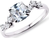 Prsten s diamanty a akvamarínem v bílém zlatě KLENOTA