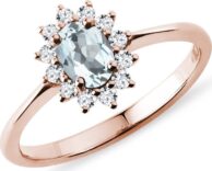 Prsten s akvamarínem a diamanty z růžového zlata KLENOTA