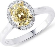 Halo prsten se žlutým a čirými diamanty ve zlatě KLENOTA