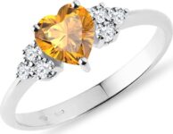 Prsten z bílého zlata s citrínem a diamanty KLENOTA