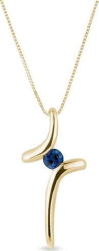 Zlatý náhrdelník s křížkem s modrým safírem KLENOTA