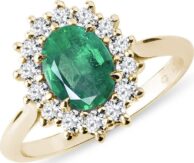 Prsten se smaragdem a brilianty ve zlatě KLENOTA