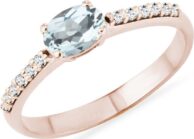 Prsten z růžového zlata s akvamarínem a diamanty KLENOTA