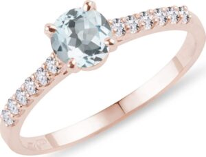 Diamantový prsten z růžového zlata s akvamarínem KLENOTA