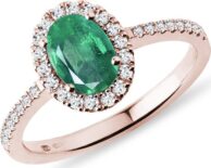 Prsten se smaragdem a brilianty v růžovém zlatě KLENOTA