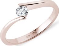 Spirálovitý prsten z růžového zlata s diamantem KLENOTA
