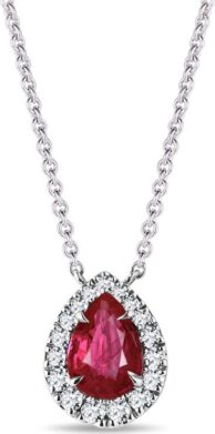 Elegantní diamantový náhrdelník s rubínem v bílém zlatě KLENOTA