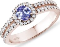Luxusní diamantový prsten s tanzanitem v růžovém zlatě KLENOTA