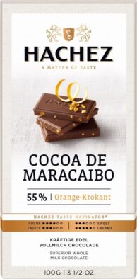 Hachez čokoláda Cocoa Maracaibo mléčná 55,5% cocoa pomeranč 100g