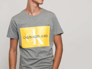 CALVIN KLEIN JEANS Monogram Box Logo Slim Tee melange šedé L