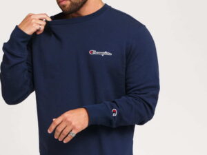 Champion Small Script Logo Crewneck navy M