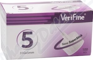 INZULÍNOVÉ JEHLY VERIFINE PRO VŠECHNA INZULÍNOVÁ PERA, 31G X 5 MM, 100 KS