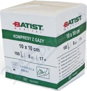 KOMPRESY Z GÁZY NESTERILNÍ 10X10CM,8 VRSTEV,17 NITÍ,100KS